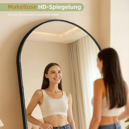Großer Bogenförmiger Standspiegel – Schwarz 180x75cm, Sicherheitsglas