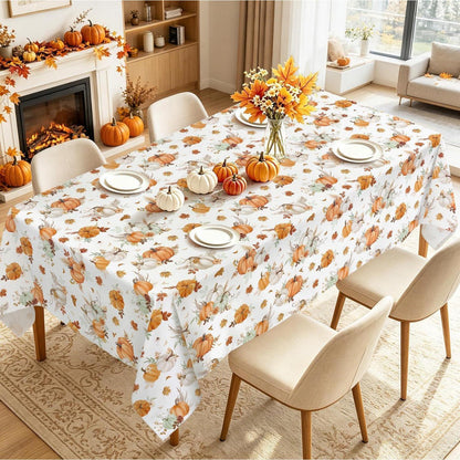 Herbst Tischdecke Kürbis Orange Weiß Ahornblätter 140x240 cm