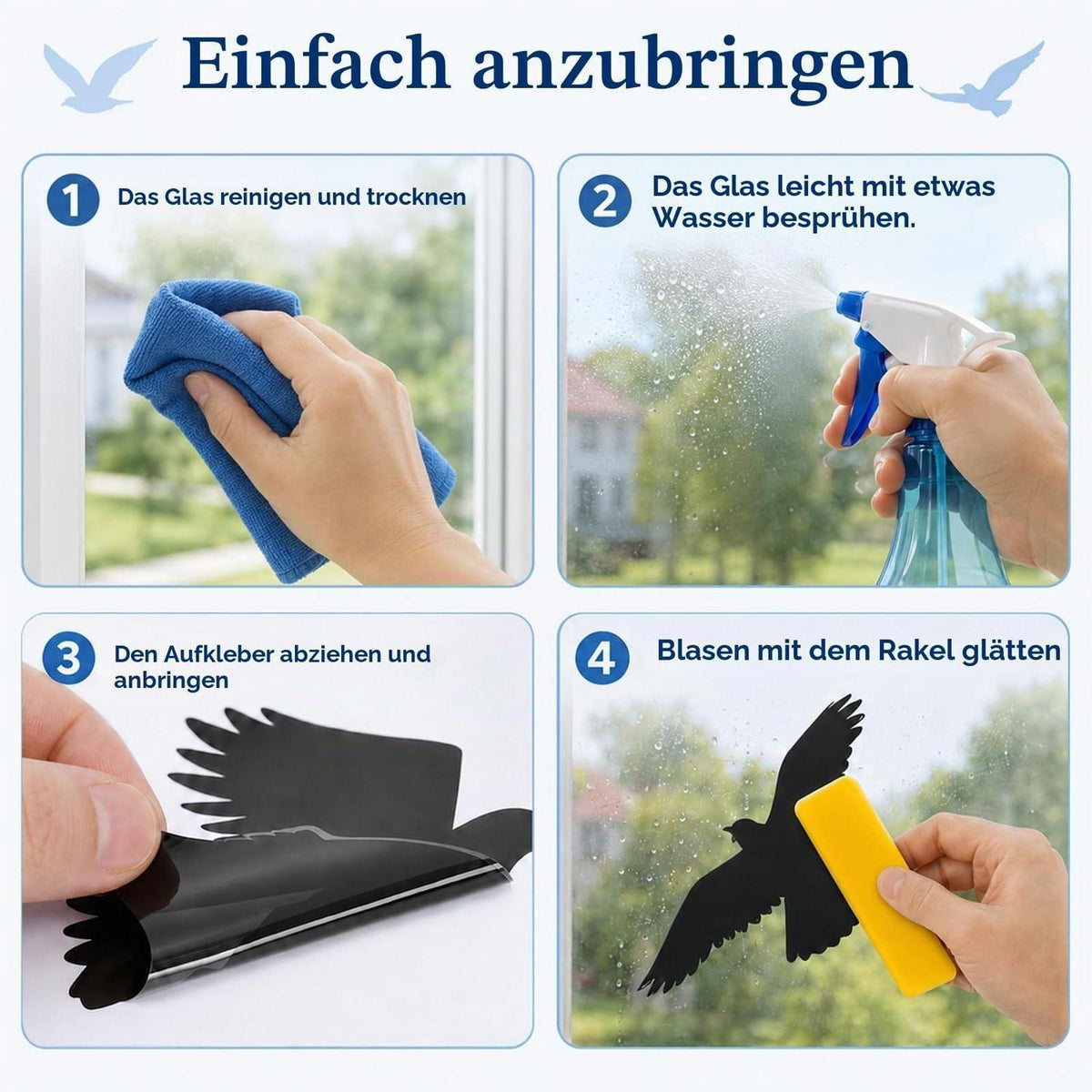 Vogelaufkleber Fenster – 37 Stück Anti-Kollisionsfolie Schwarz