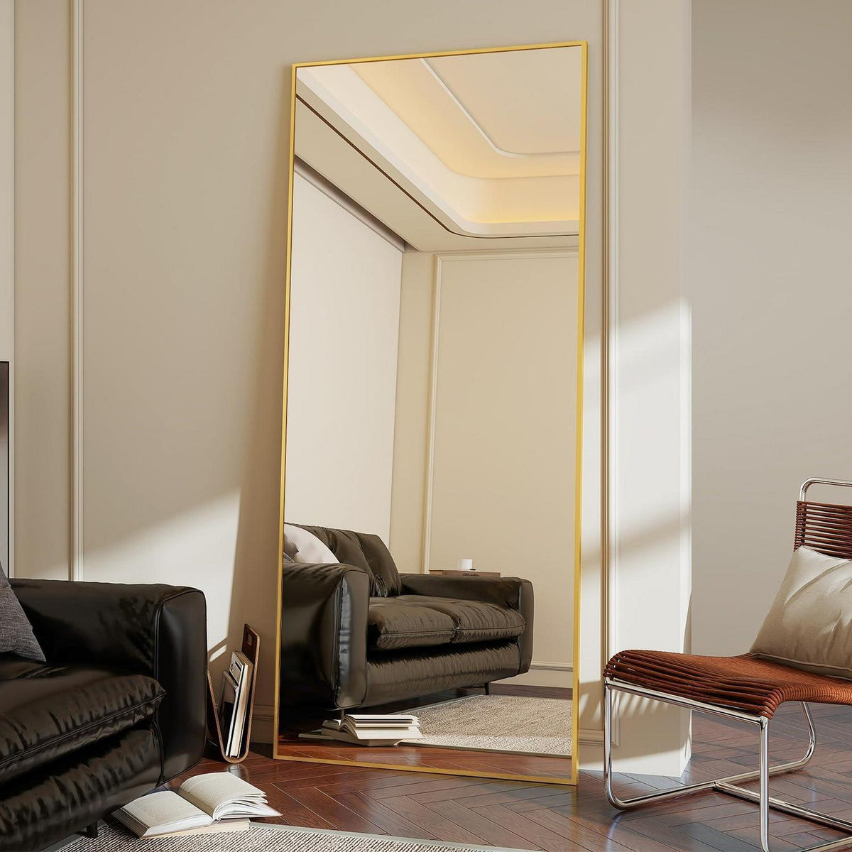 Ganzkörperspiegel 170x70cm Gold mit Ständer – Wand & Stehend