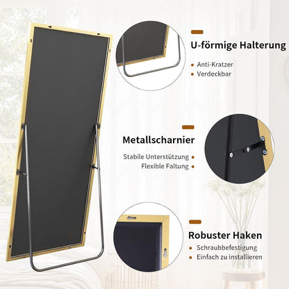 Ganzkörperspiegel 170x70cm Gold mit Ständer – Wand & Stehend