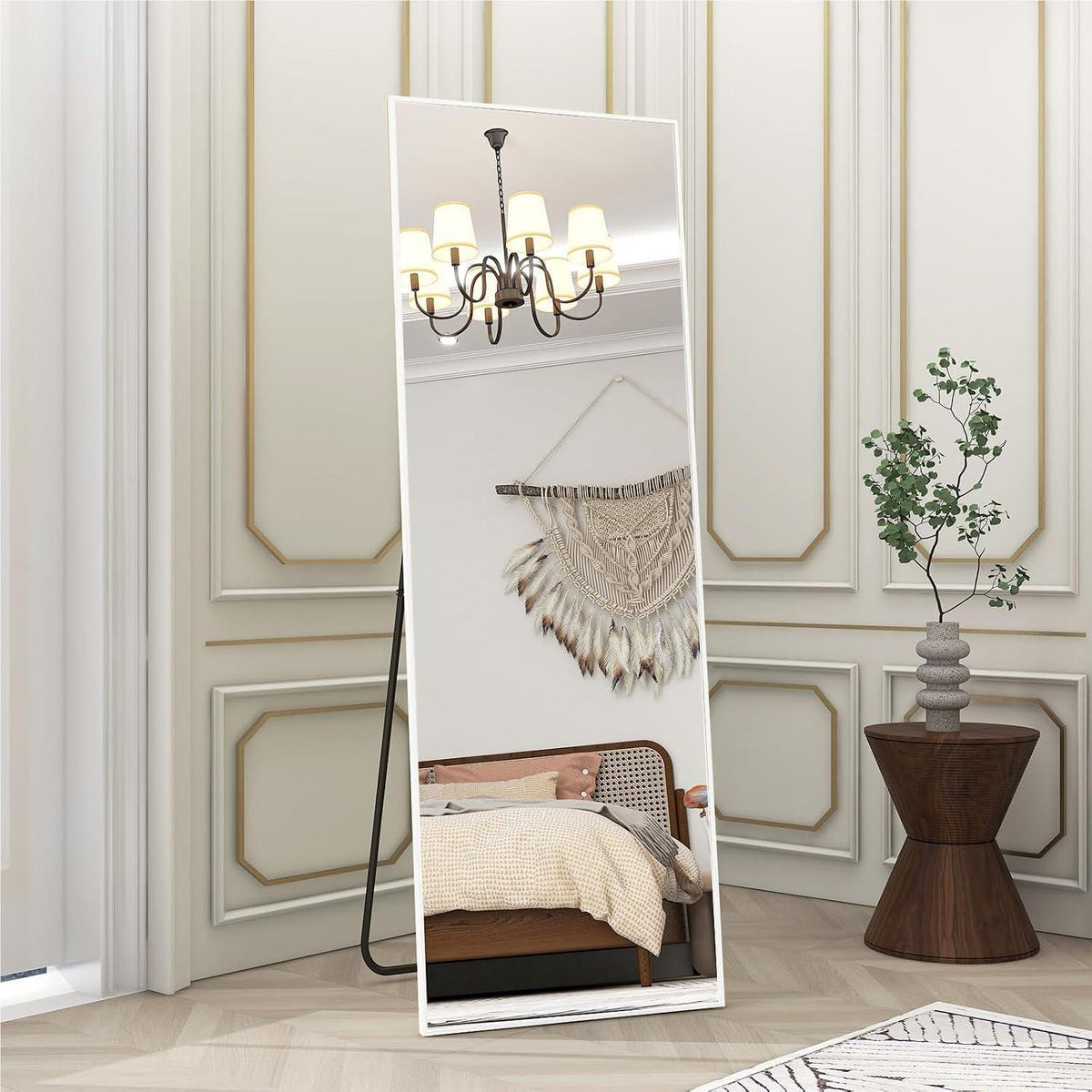 Ganzkörperspiegel mit Ständer – 163x53cm, Aluminiumrahmen, Weiß