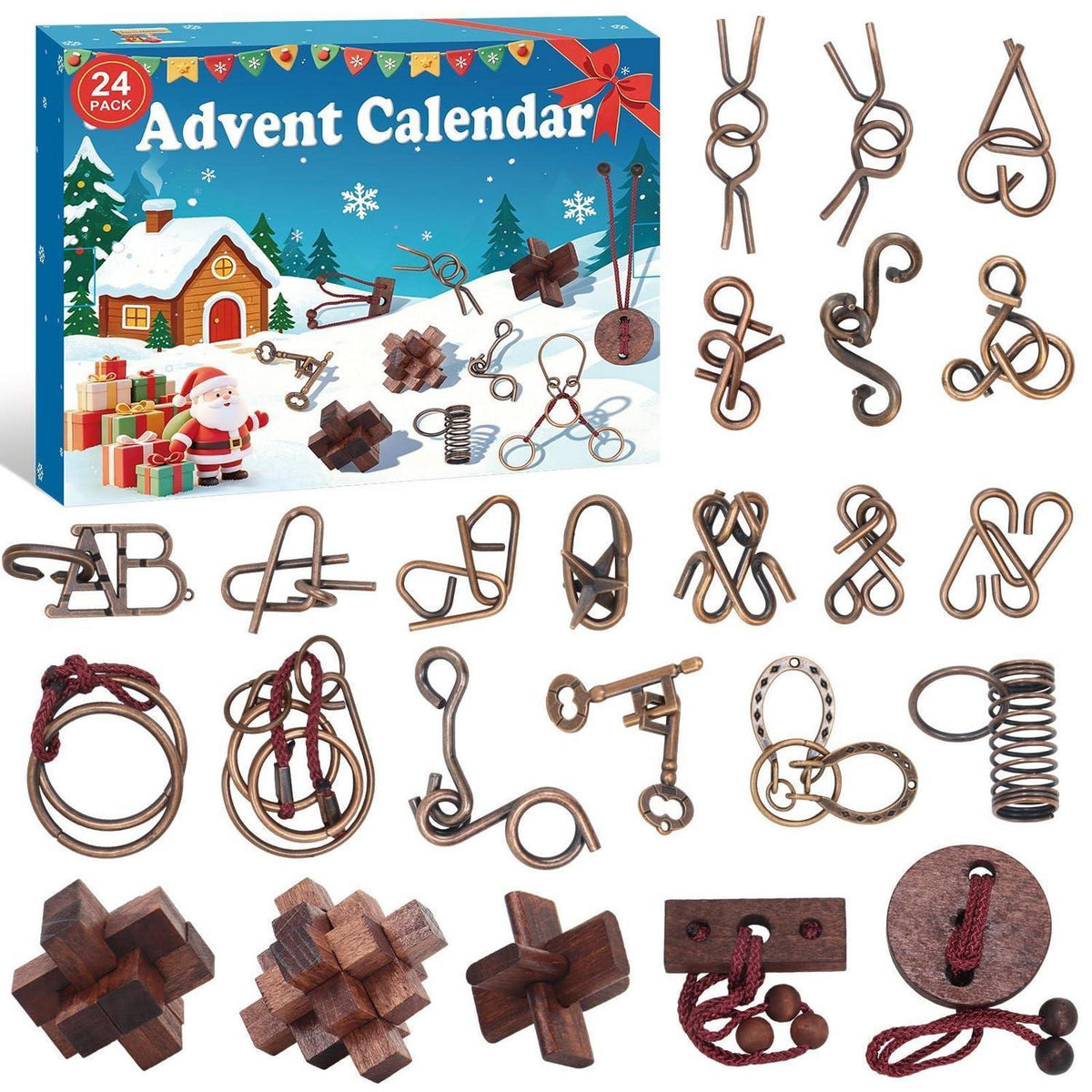 Adventskalender Knobelspiele Holz & Metall für Erwachsene & Kinder