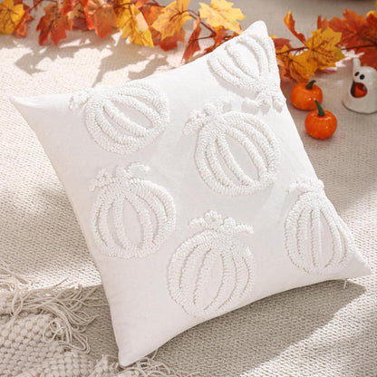 2er Set Kissenbezug Kürbis Herbst 45x45cm Erntedankfest Weiß