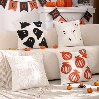2er Set Kissenbezug Kürbis Herbst 45x45cm Erntedankfest Weiß