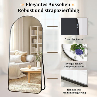 Großer Ganzkörperspiegel mit Aluminiumrahmen – Stehend, Hängend, Lehnend