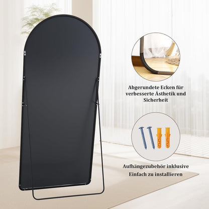 Großer Ganzkörperspiegel mit Aluminiumrahmen – Stehend, Hängend, Lehnend