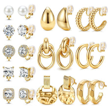 11 Paar Ohrclips Damen Ohne Ohrlöcher | Zirkonia & 14K Gold Optik