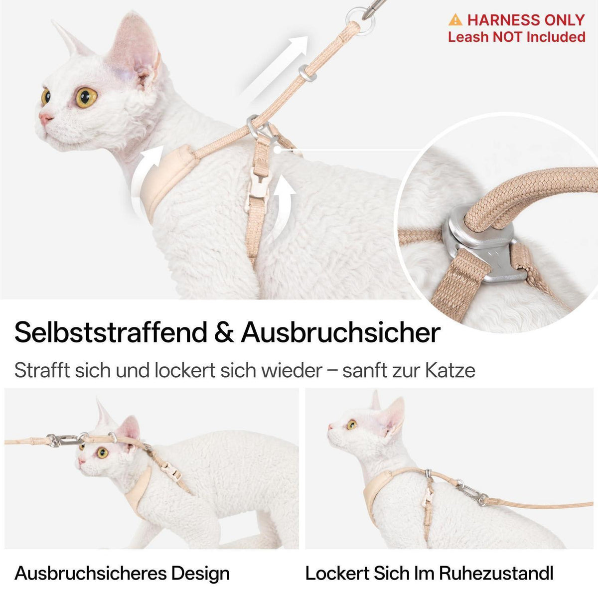 Ausbruchsicheres Katzengeschirr Y-Form Naturfarbe M