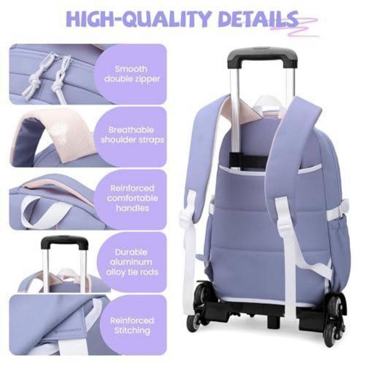 Schulrucksack mit Rollen für Mädchen – Blau, 27L