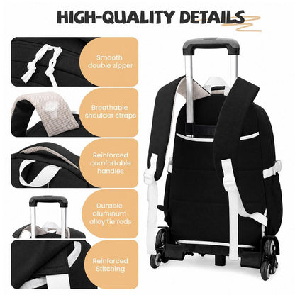 Schulrucksack mit Rollen für Mädchen – 27L, Schwarz