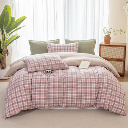 Karierte Bettwäsche-Set 135x200 Rosa | 4-teilig, Landhausstil
