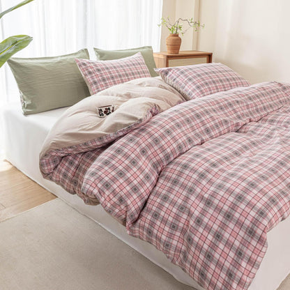 Karierte Bettwäsche-Set 135x200 Rosa | 4-teilig, Landhausstil