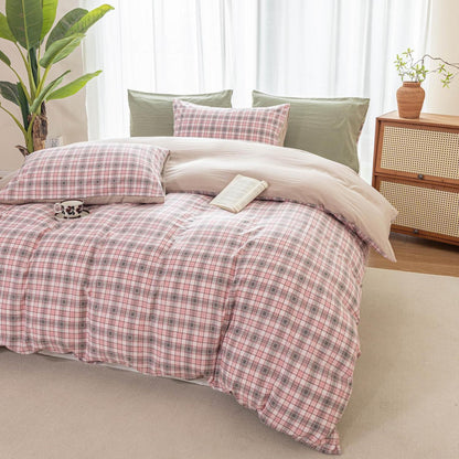 Karierte Bettwäsche-Set 135x200 Rosa | 4-teilig, Landhausstil