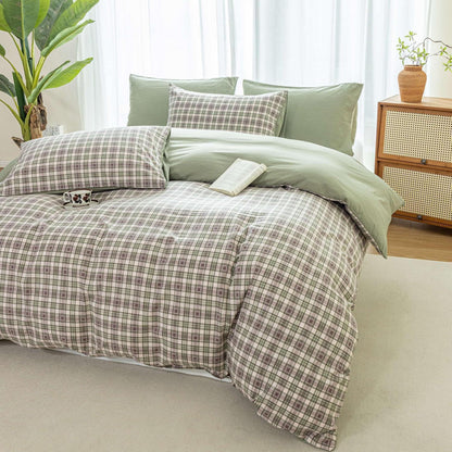 Karierte Bettwäsche 135x200, 4-teilig, Grünes Karomuster, Landhausstil