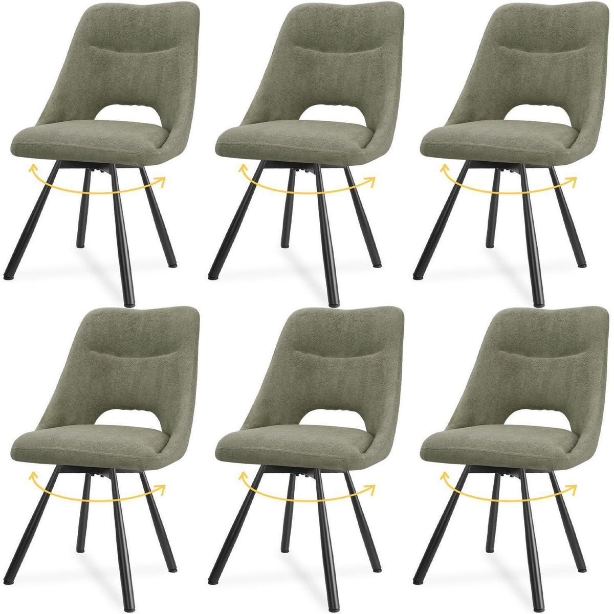 Drehbarer Esszimmerstuhl Set 6 – Kaschmir-Stoff, Braun-Grau