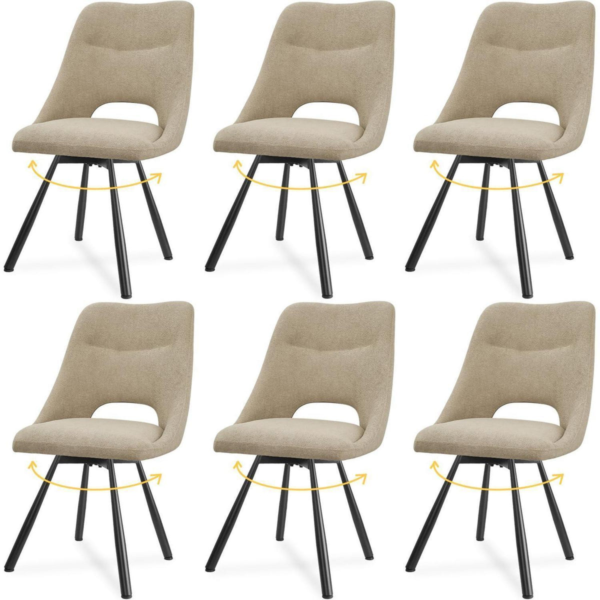 Drehbare Esszimmerstühle 6er Set | Kaschmir-Stoff, Ergonomisch