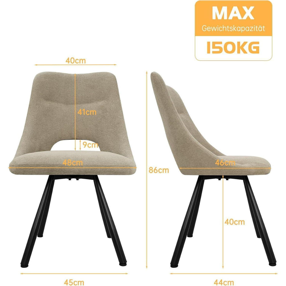 Drehbare Esszimmerstühle 6er Set | Kaschmir-Stoff, Ergonomisch