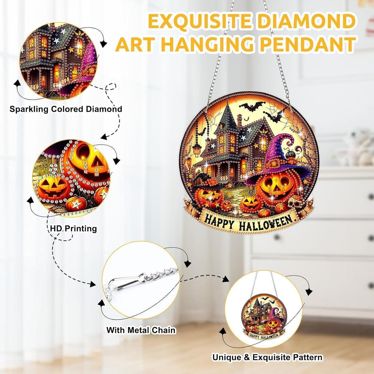 Diamant Painting Halloween Kürbis Anhänger - Fensterdeko DIY Set