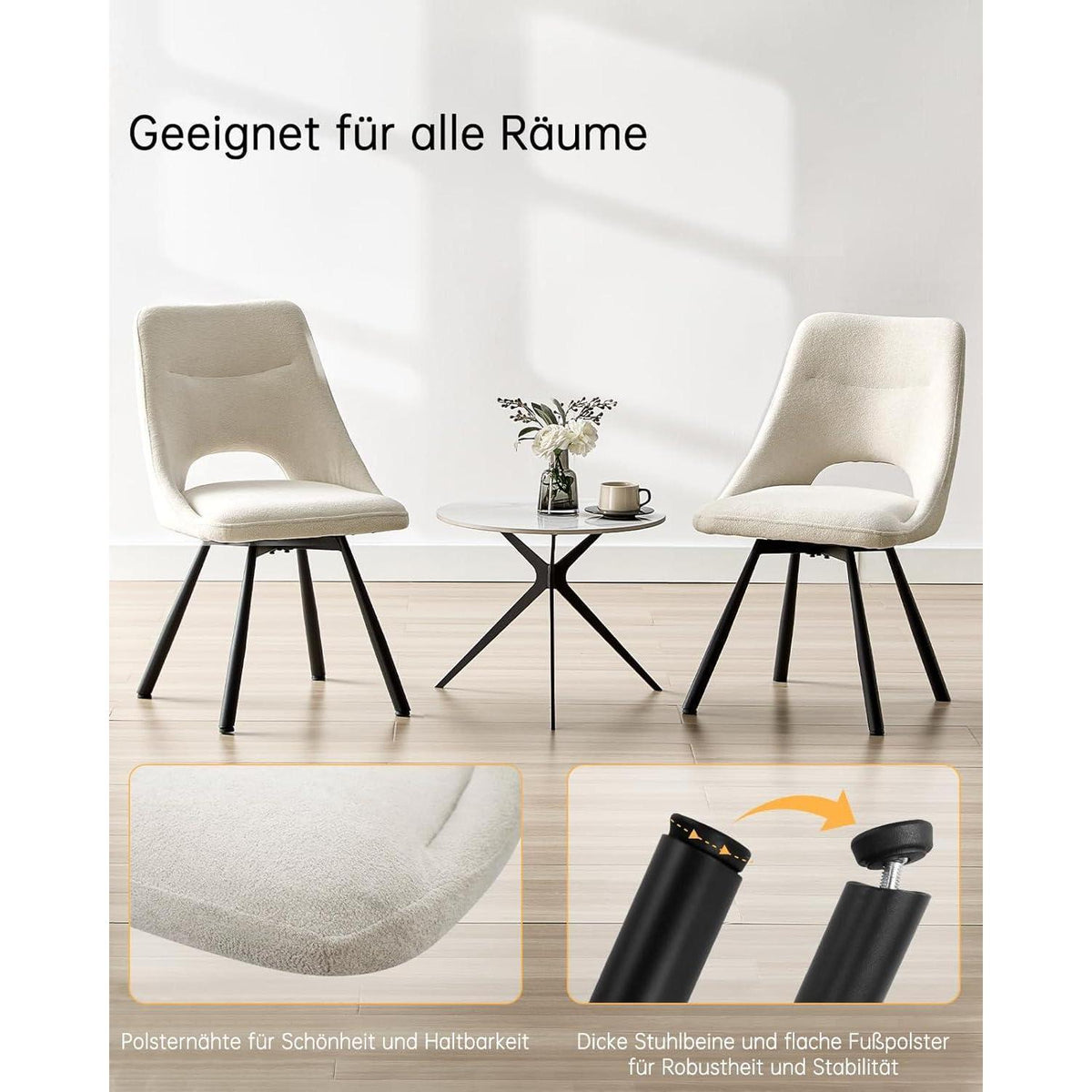 Drehbare Esszimmerstühle Set 4 – Beige, & Ergonomisch