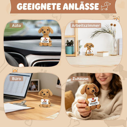 Dackel Geschenkset: Glas mit Deckel & Gehäkelter Glücksbringer