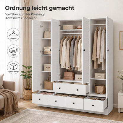Weißer Kleiderschrank 150x50x180cm | 4 Türen, 5 Schubladen