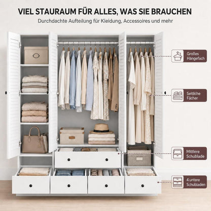 Weißer Kleiderschrank 150x50x180cm | 4 Türen, 5 Schubladen