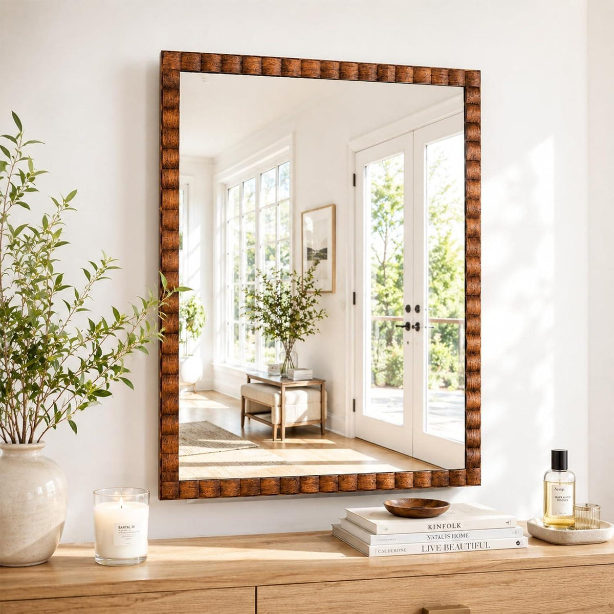 Rustikaler Wandspiegel Holzrahmen 61x81cm Braun