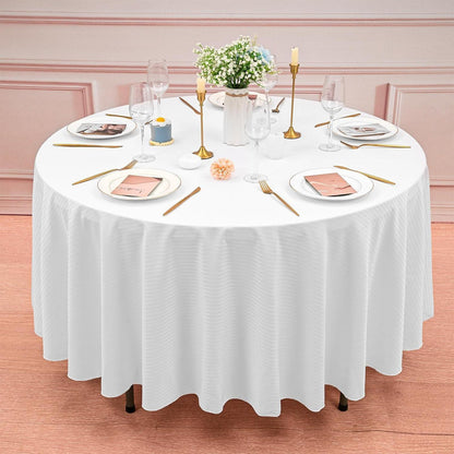 10x Runde Tischdecke weiß gestreift, 228cm – Waschbar & Wiederverwendbar