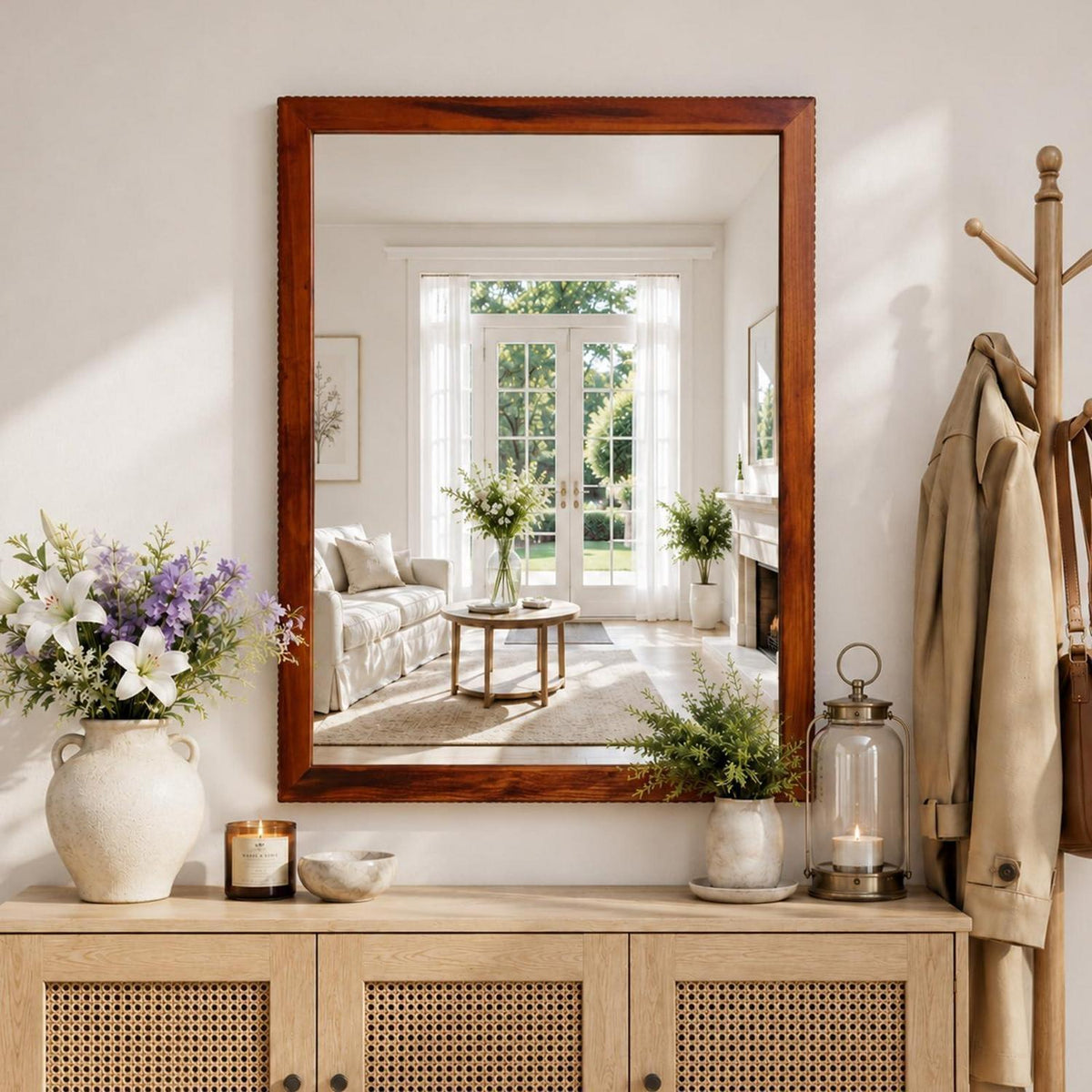 Rustikaler Wandspiegel Holzrahmen 61x81cm – Braun