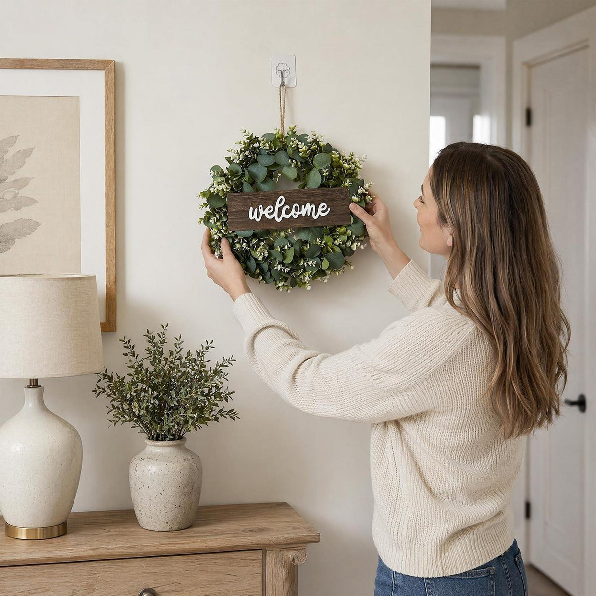Eukalyptus Kranz mit "Willkommen" Schild | Ø45cm Frühling Deko