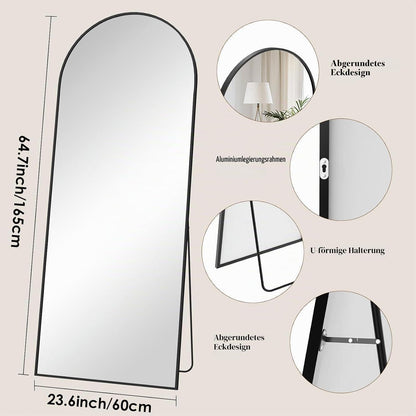 Ganzkörperspiegel 165x60cm Standspiegel Schwarz mit Aluminiumrahmen