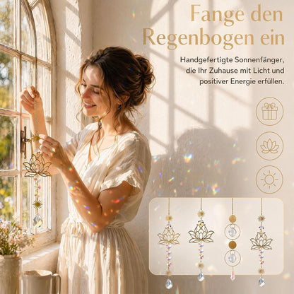 4x Lotusblume Suncatcher Kristall | Fensterdeko Lichtfänger Regenbogen