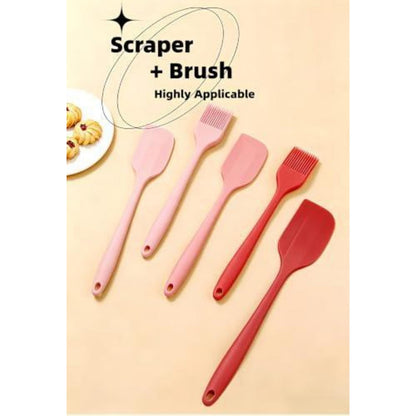 3-teiliges Silikonschaber-Set Rosa – Backpinsel & Spatel