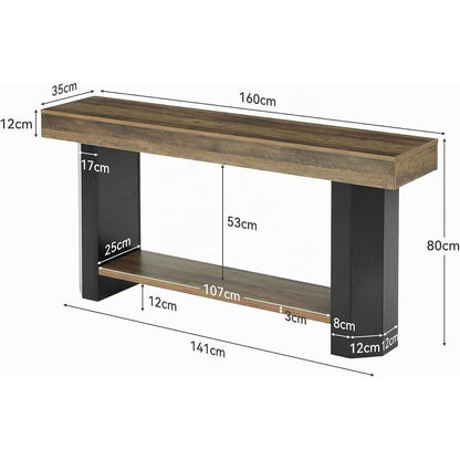 160cm Konsolentisch mit Regal – Rustikal Braun & Schwarz