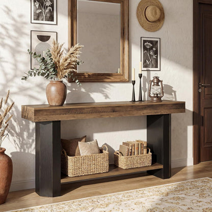 160cm Konsolentisch mit Regal – Rustikal Braun & Schwarz