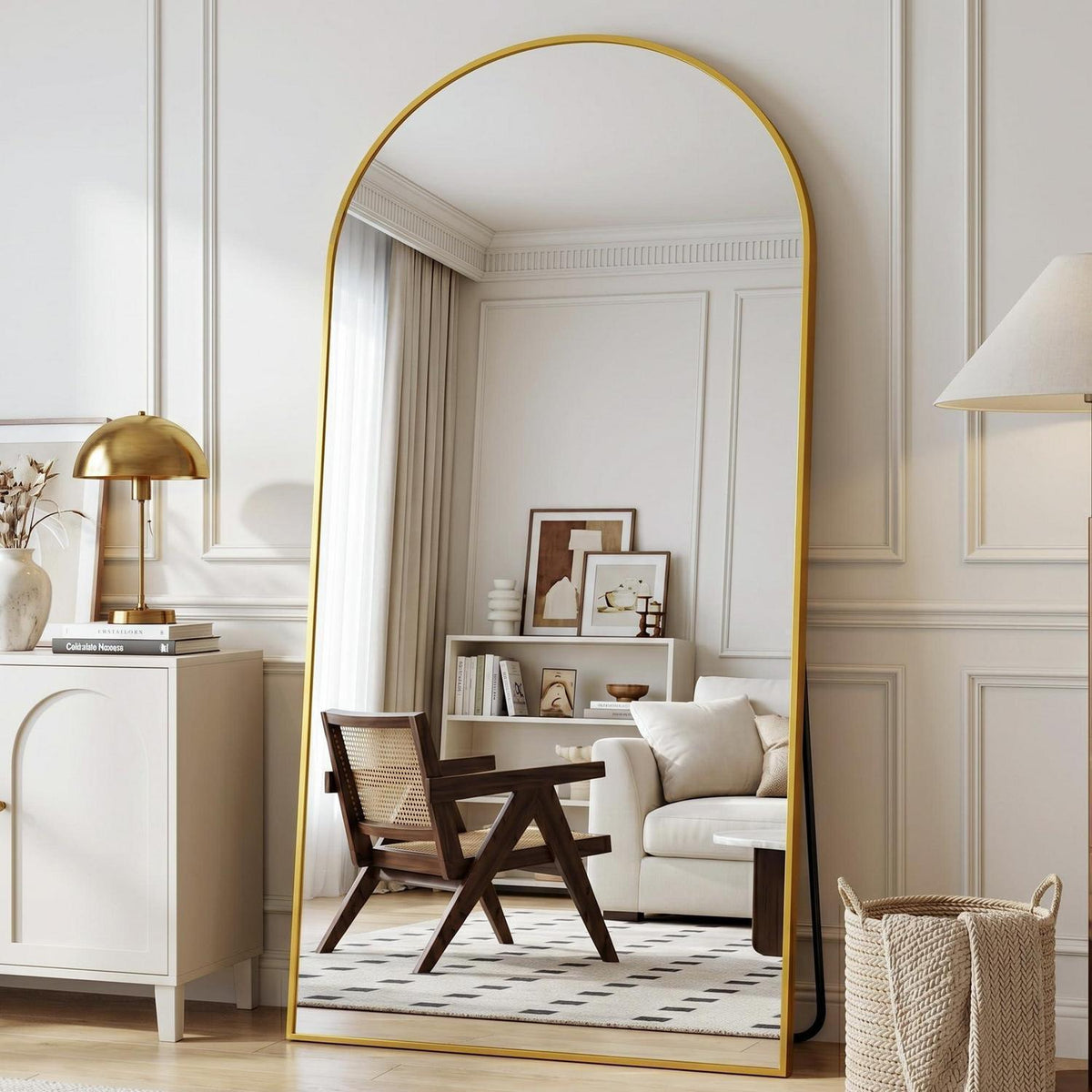 Ganzkörperspiegel Bogenförmig, Stehend, Goldfarbener Aluminiumrahmen