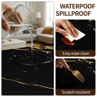 Wasserdichte Tischdecke Rechteckig 140x80 Schwarz Gold Marmor