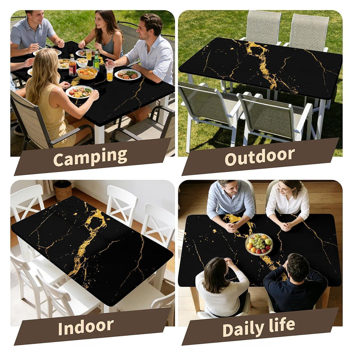 Wasserdichte Tischdecke Rechteckig 140x80 Schwarz Gold Marmor