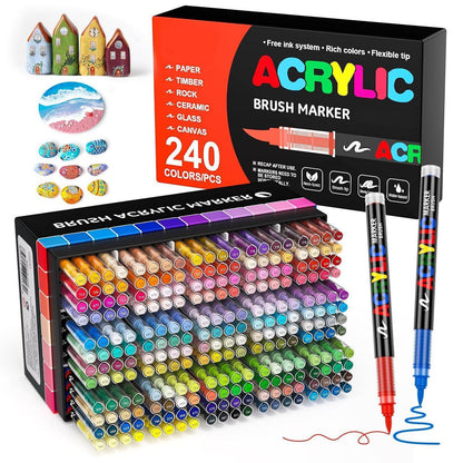 Acrylstifte Set 240 Farben – Pinselspitze für Steine, Holz & mehr