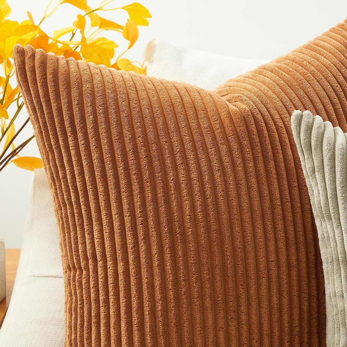 Herbst Kissenbezüge 80x80 Karamell Orange 2er-Set Cord