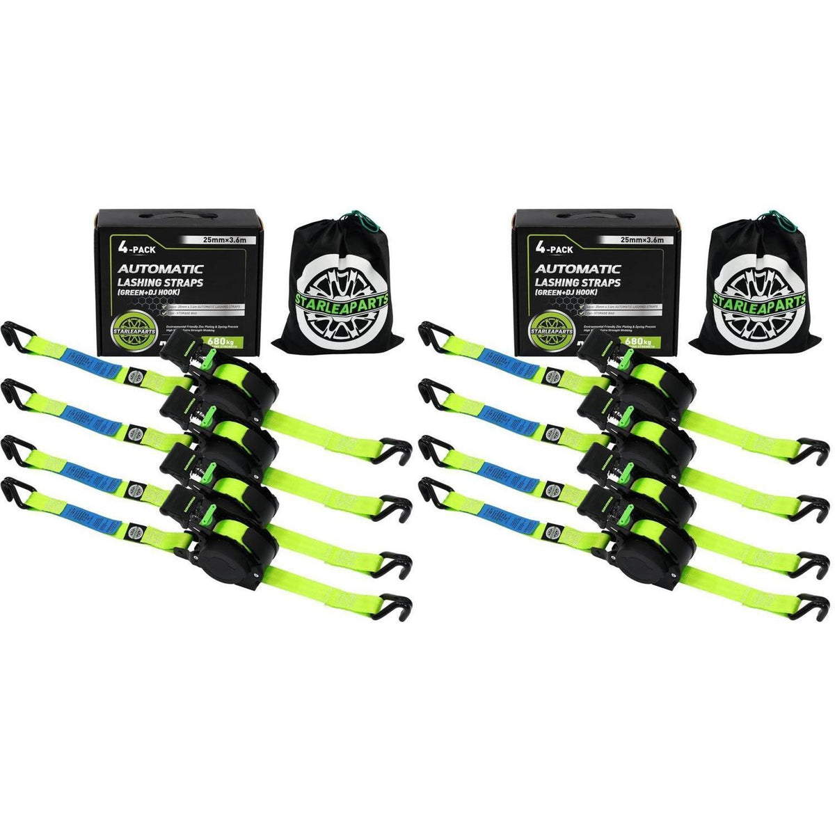 Automatischer Spanngurt 3,6m mit J-Haken (4er-Pack)