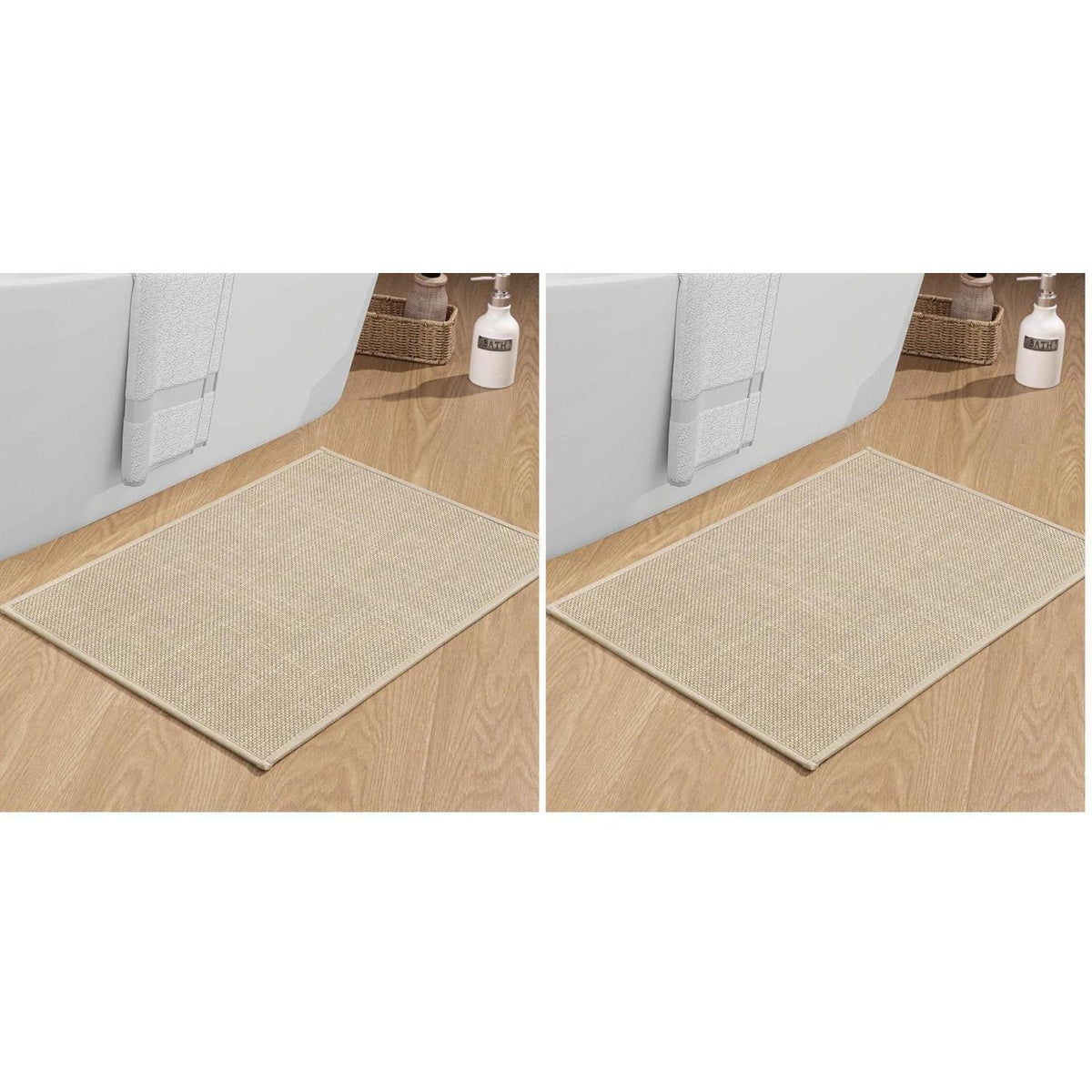 Rutschfester Badezimmerteppich 43x61 cm – Beige (2er-Pack)