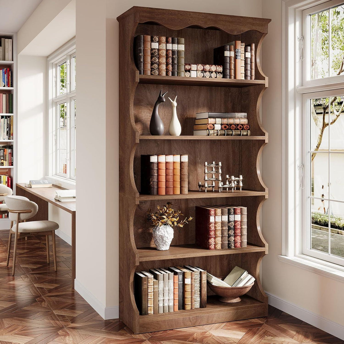 Geschwungenes Bücherregal Vintage Holzoptik 178 cm