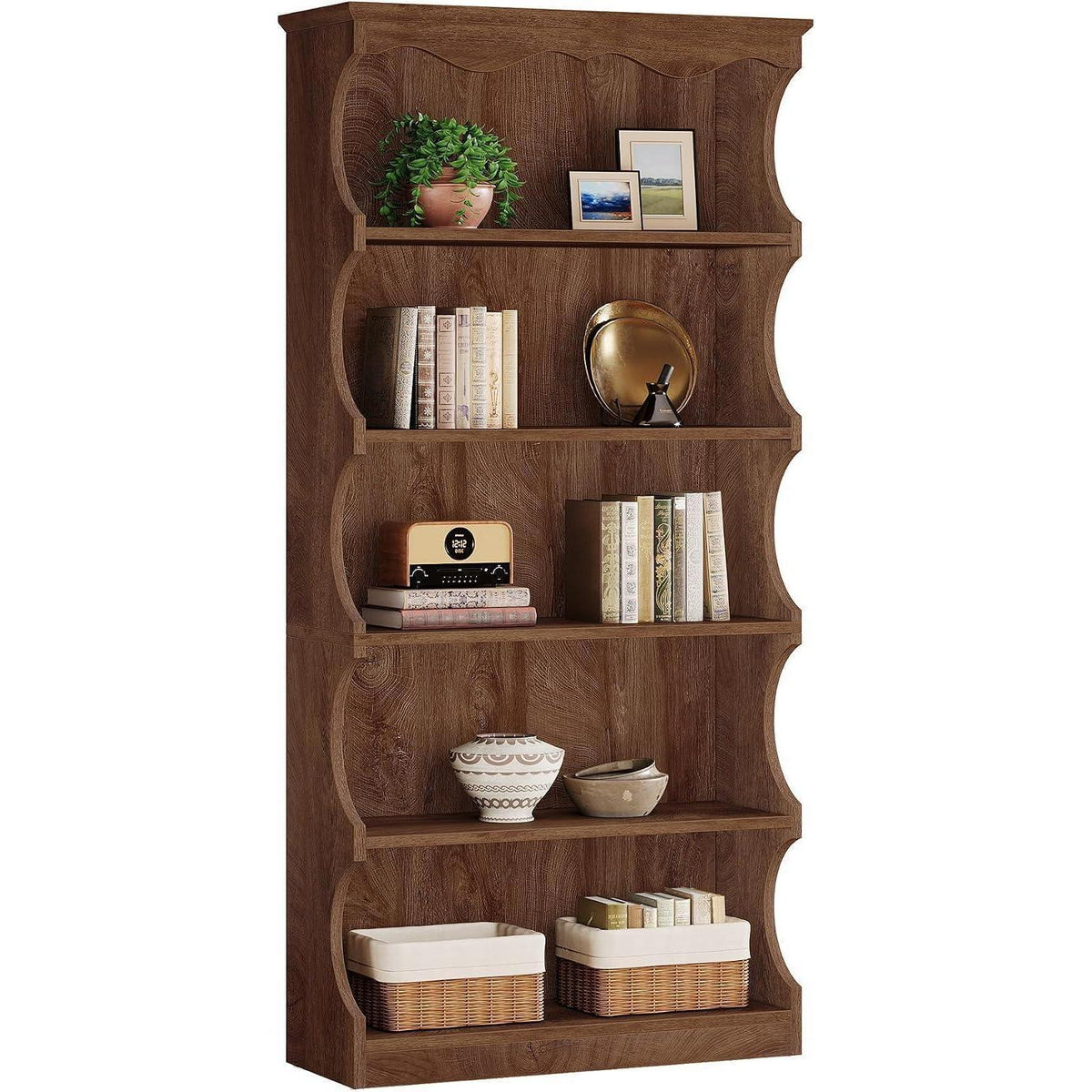 Geschwungenes Bücherregal Vintage Holzoptik 178 cm