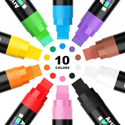 Acryl Marker Set 10 Jumbo Farben – Filzspitze für DIY & Felsmalerei