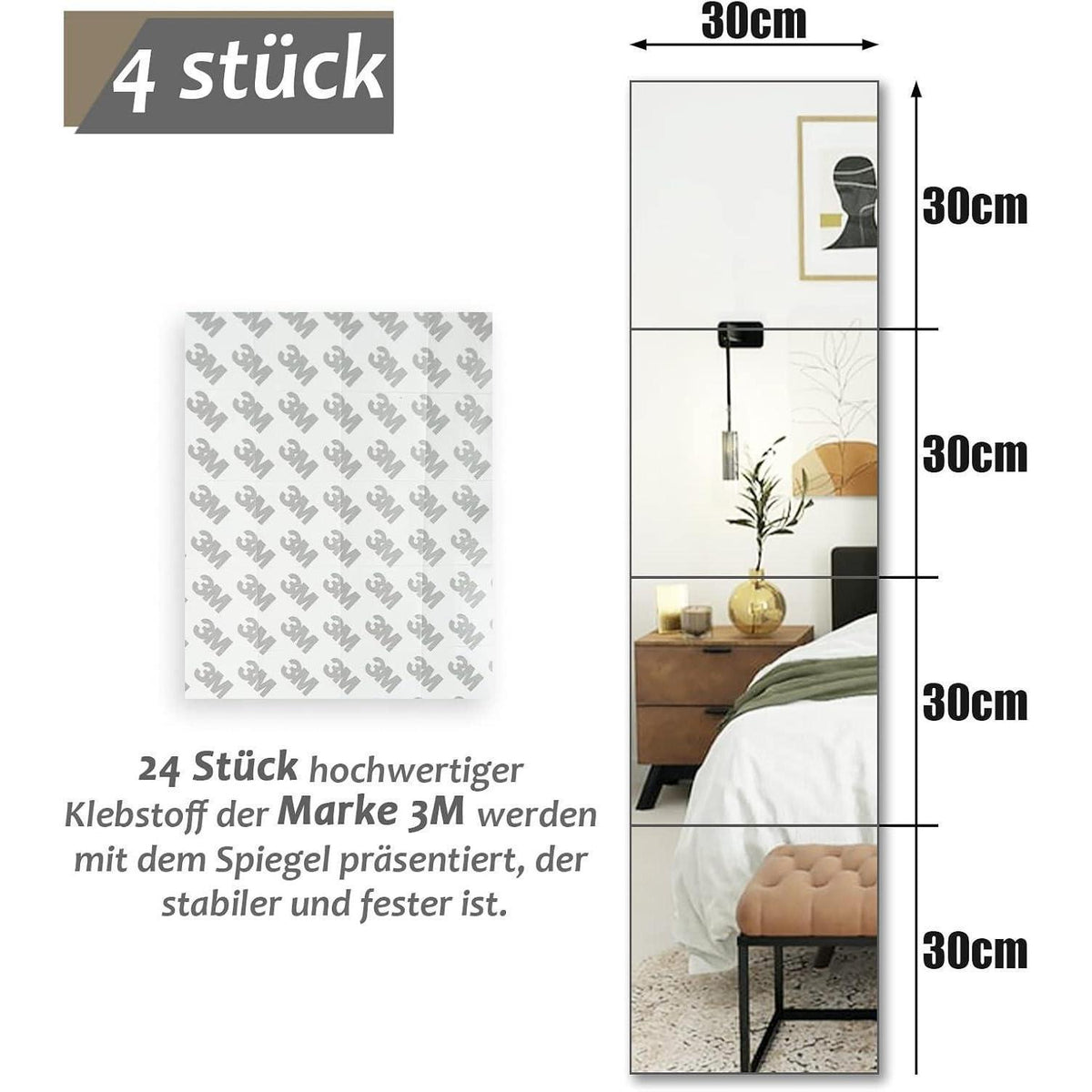 Klebespiegel Set 30x30cm - DIY Wandspiegel für Küche & Bad