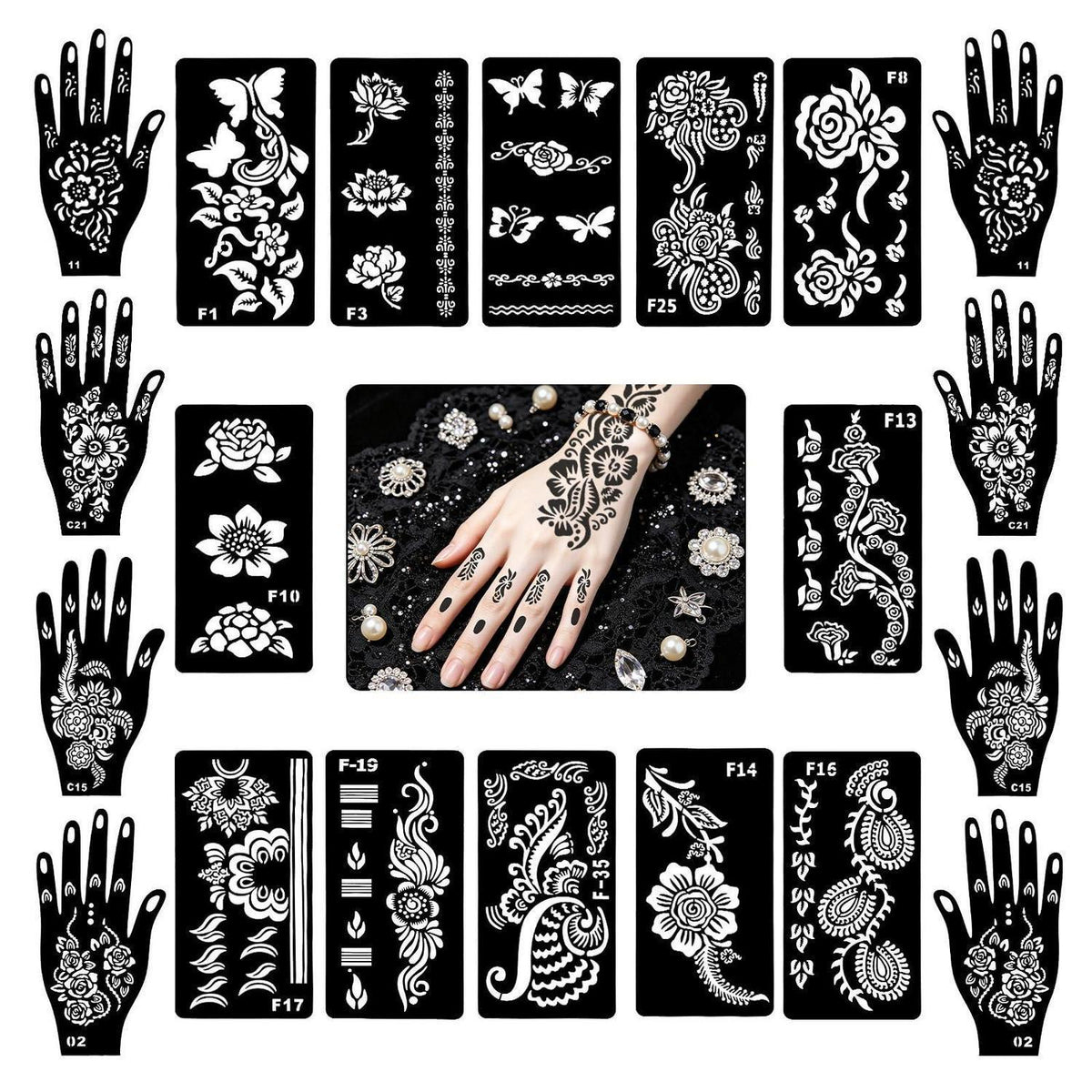 Henna Schablonen Set 20er Pack für Körper & Basteln
