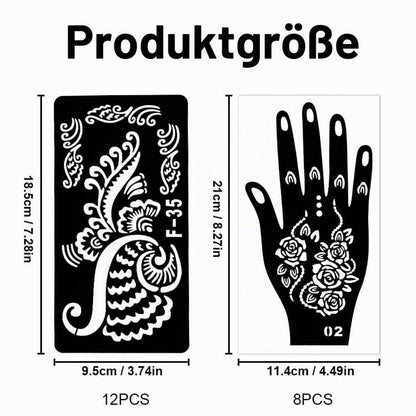 Henna Schablonen Set 20er Pack für Körper & Basteln