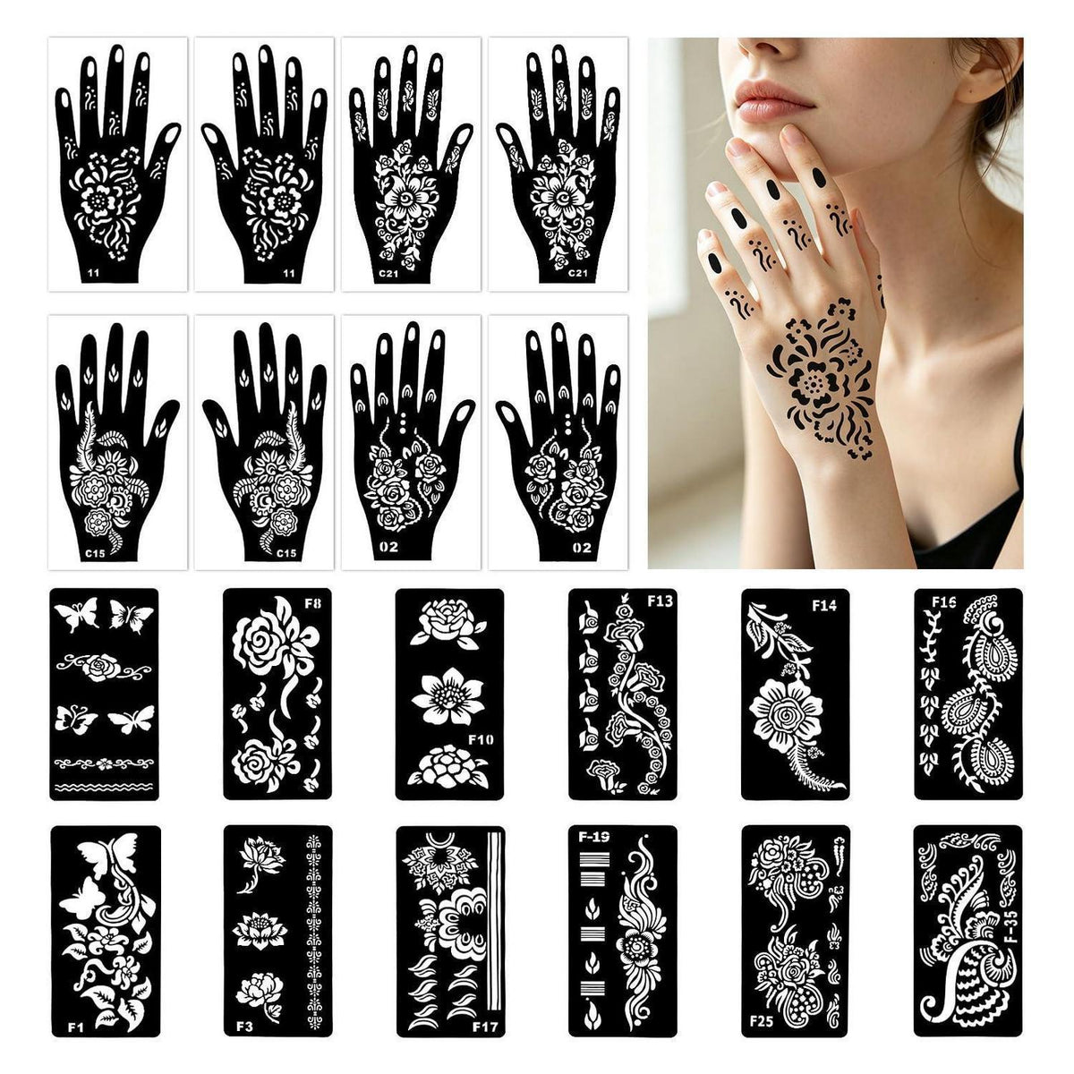 Henna Schablonen Set 20er Pack für Körper & Basteln